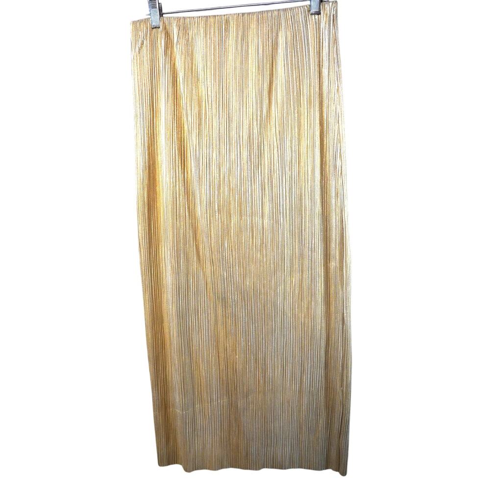 Lucy Paris Gold Pleated Metallic Maxi Skirt Size M NWT Shimmer Ribbed Stretch